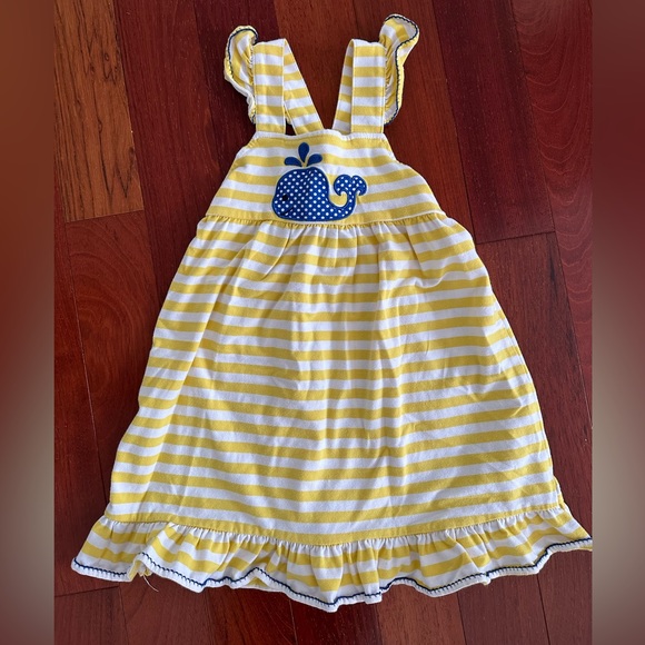 Classic Whimsy 4T Yellow Striped Blue Whale Dress - Picture 1 of 3